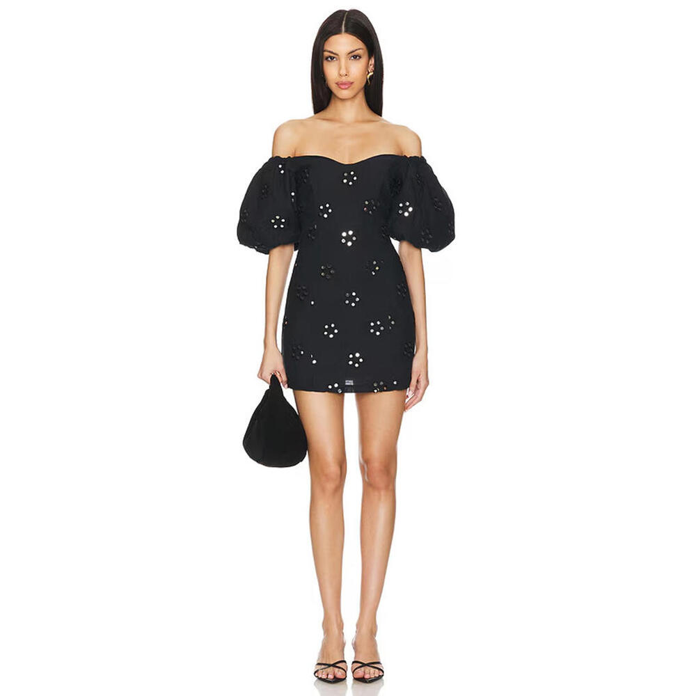 Revolve Rhode Dali Mini Off The Shoulder Dress in Ink Mirror Daisy Sz 6 $525 NWT